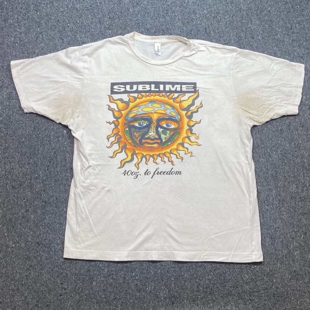 Sublime 40oz to Freedom TShirt Sz L Mens White Skater‎ Grunge Band Graphic Tee
